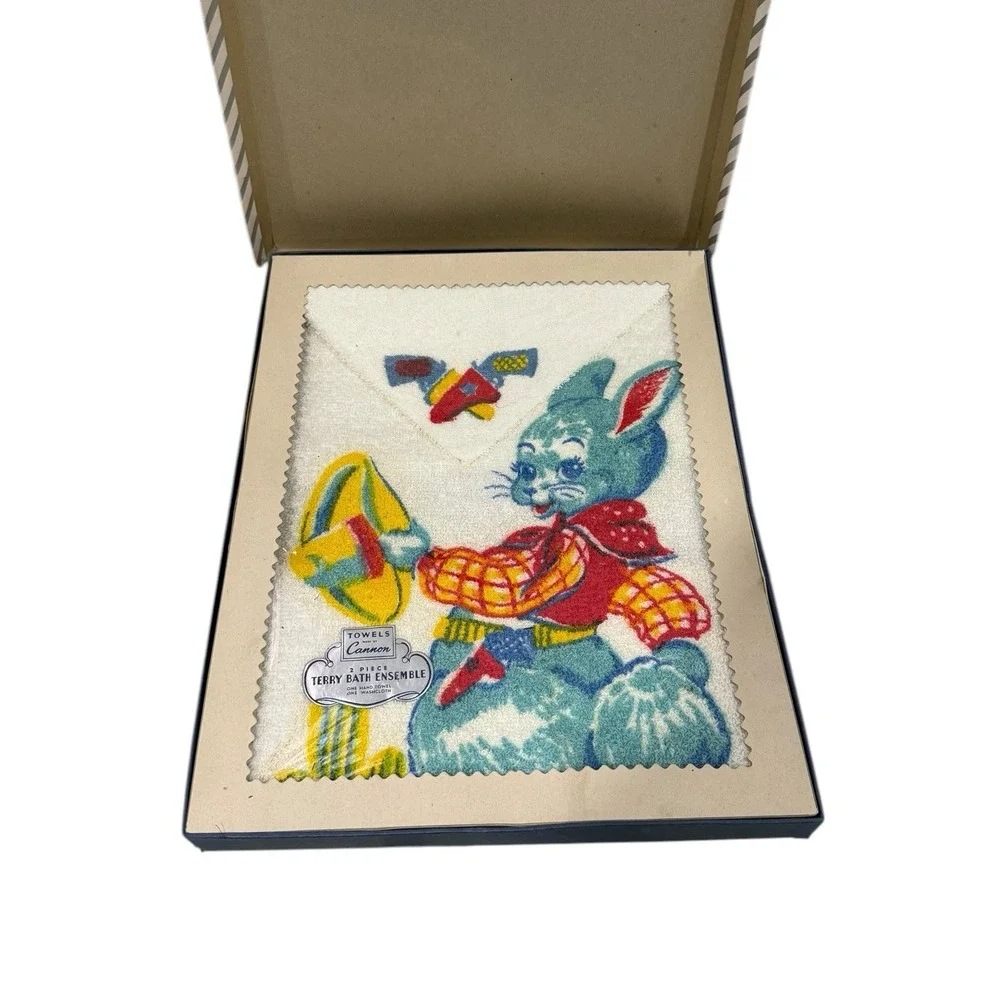 Vintage Cannon 2 Piece Terry Bath Ensemble Cowboy Western Easter Bunny New‎